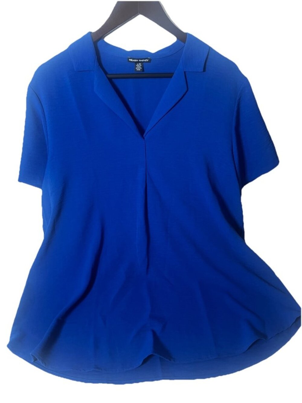 Hilary Radley Vibrant Royal Blue Short Sleeve V-Neck Blouse - Size L.    O